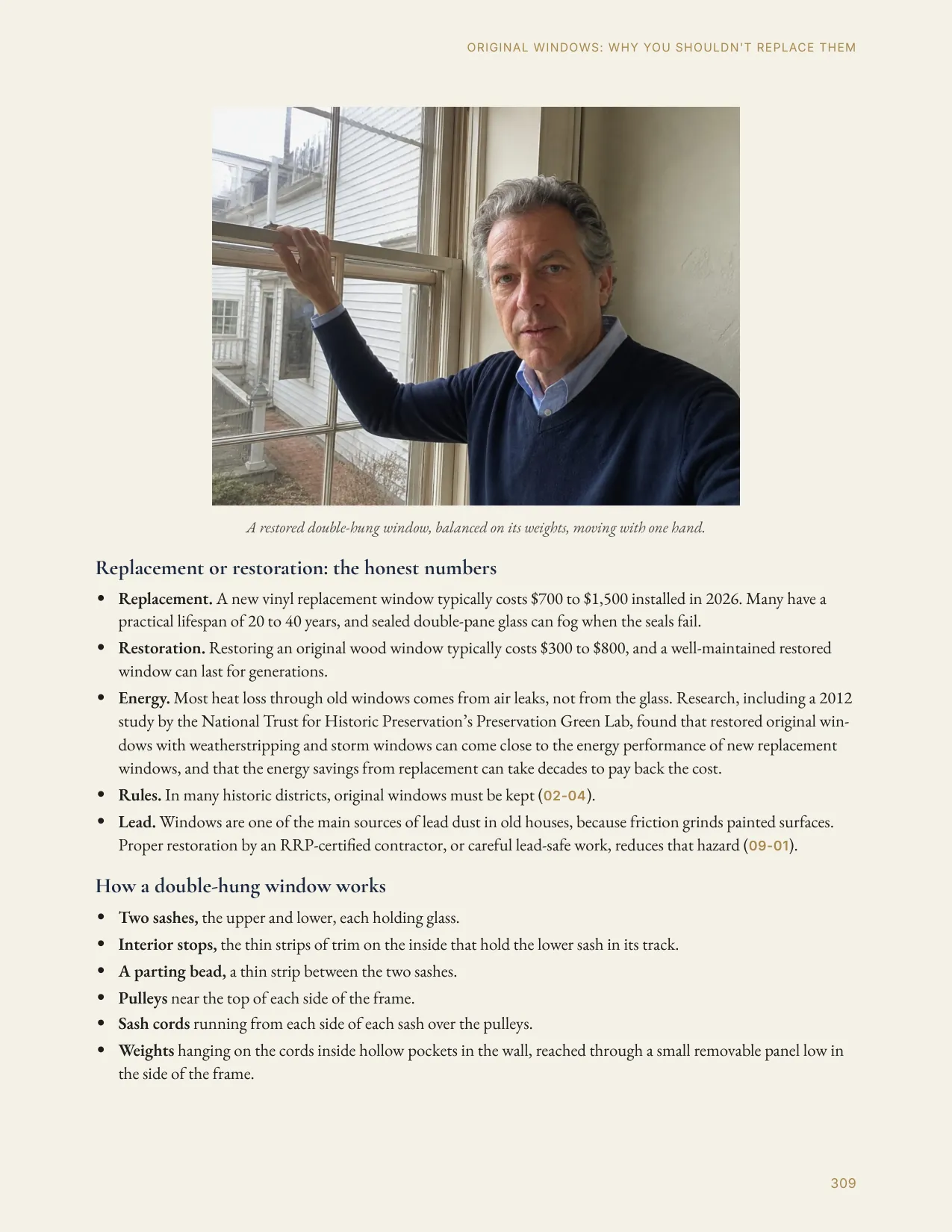 Home Manual p. 309: Original windows: why you shouldn't replace them